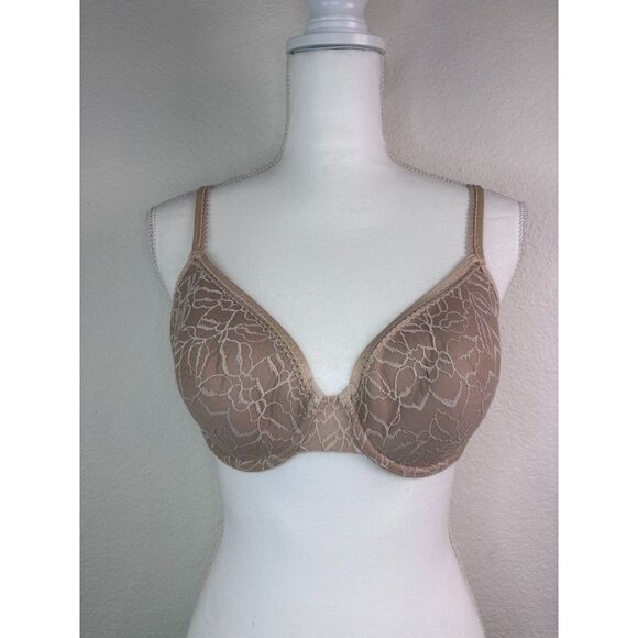 Wacoal‎ 36C beige rosy outlook contour t-shirt underwire bra lightly lined lace - Picture 2 of 5